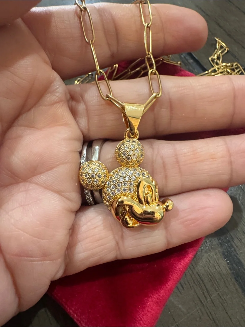 Gold Crystal Mickey Pendant Necklace - Women Jewelry